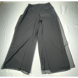 JR NITES WOMENS 14W BLACK WIDE LEG PANTS SHEER OVERYLAY ELASTIC WAIST PLUS 14W